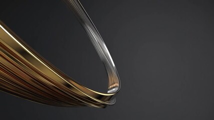 Golden Band Featuring Silver Line Accent Against Dark Background Creating Modern Curved Luxury Artistic Abstract Pattern