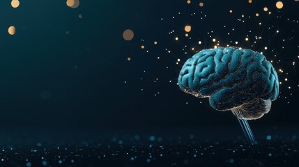 Wall Mural - Brain Cybernetic brain concept with futuristic glowing elements and data links.