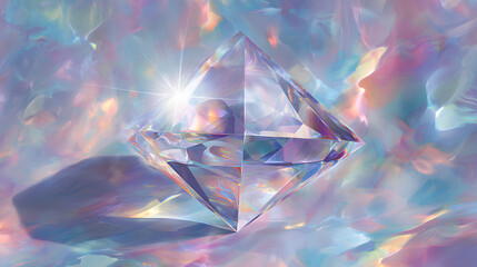 Wall Mural - transparent crystal prism glow with diamond light and sparkling flare, iridescent background shimmer and rainbow effect on fantasy abstract surface. Stock Illustration
