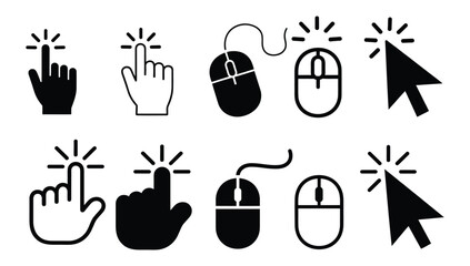 Interactive digital design elements featuring cursor clicks and hand pointers for user interface and experience, showcasing seamless navigation and intuitive selections in modern applications