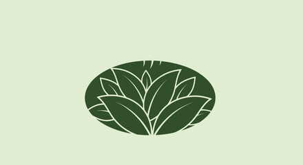 Wall Mural - elegant green leaves arranged in an oval shape design.