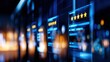 © chusnul - Digital interface displaying glowing reviews with five stars and blurred city lights in the background