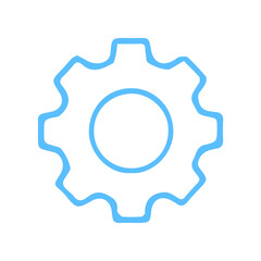 Gear icon in light blue flat style
