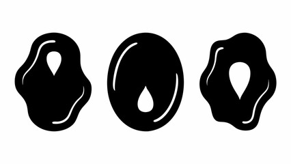 Three abstract black blobs with teardrop shaped holes in the center on a white background design | editable eps vectors