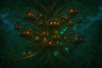 Wall Mural - A Symphony of Lights in the Heart of the Forest
