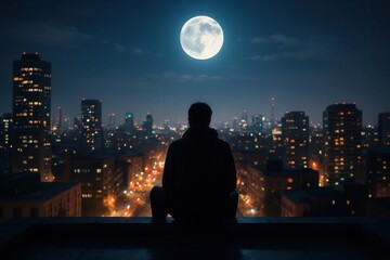 Wall Mural - A Moment of Reflection Under the Moon's Glow
