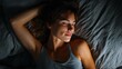 © Johannes - top view of young beautiful woman dreaming in bed and relaxing at night high angle view of woman with closed eyes sleeping well at home in the dark beautiful girl sleeping peacefully under late no lo