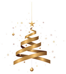 Wall Mural - png christmas tree made of golden ribbon decoration background christmas.