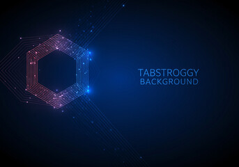Dynamic glowing hexagonal network with futuristic digital lines and particles on dark blue background
