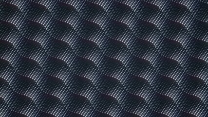 An abstract 4K animation featuring a hypnotic wave pattern of glowing dots. Seamless loop in a futuristic style. It has a dark blue background with white and gray elements. 3d rendering