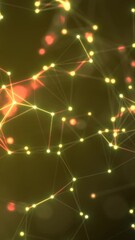 Wall Mural - abstract glowing yellow and red digital network with connected points and light particles on dark ba