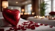 © Oleksandr - Romantic spa setting with red heart balloon and rose petals on a massage table, ideal for Valentine’s Day promotions and honeymoon packages.