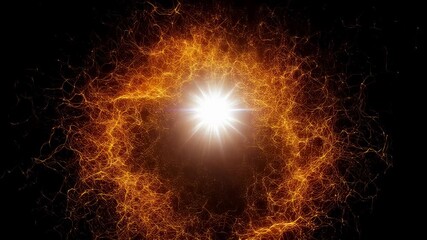 Wall Mural - bright light in orange energy sphere. pulsating abstract particle explosion, plasma vortex, cosmos s