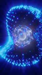 Wall Mural - futuristic burst of glowing blue light with sparkling particles in motion against dark background