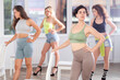 © JackF - Group of women in high heels dance while leaning on chair at lesson in studio..