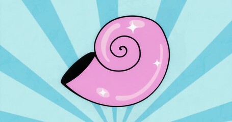 Wall Mural - on start pink spiral shell appearing centered and holding for view while blue rays radiating behind