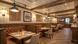 © Astrophilia - Stylish dining space features rich wooden accents vintage art and cozy seating creating a warm atmosphere for enjoying meals with friends and family