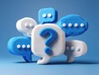 © Kasim - Fuzzy question mark with chat bubbles, communication, blue background; online forum concept