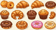 © Guilherme - Cherry popover period vector delicious baked goods assortment featuring croissants muffins and donuts perfect for breakfast and dessert treat