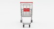 © Putri Lestari - modern empty shopping cart with red handlebar and tray isolated on white background for retail and supermarket use 50 to 100 characters
