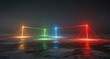 © Akrilik - Four vibrant light beams,  spanning a frozen landscape