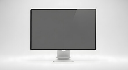 a modern flat-screen computer monitor with a sleek design and a gray screen, presented on a white ba