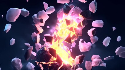 Canvas Print - Digital artwork depicting a figure breaking apart with internal fire and shards