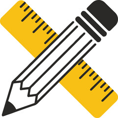 Wall Mural - A pencil and ruler crossed with power symbols surrounding them on a white background design icon