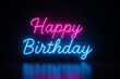 © AkbarAlam - Neon Pink and Blue Happy Birthday Sign on Brick Wall for Celebration