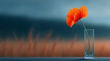 Wall Mural - A vase with a single red flower in it. The flower is the main focus of the image, and it is surrounded by a blue background.