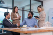 © Verin - multiracial business team,executives board group working on corporate property investment having discussion on conference table,agreement,boss,shaking hands in meeting room