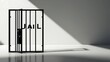 © Fahmi - Ultra-realistic miniature JAIL door slightly ajar, casting a stark shadow, representing the concept of newfound freedom