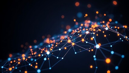 An abstract network of glowing nodes and connections, creating a futuristic visual effect.