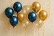 © Bijac - Festive celebration setup with metallic blue and gold balloons for birthday anniversary or special occasion