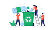 © Rabby - People recycling plastic bottles together at a green trash can with recycle symbol