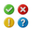 © Nazmunnahar - 3D Glossy Colorful Buttons with Check, Cross, Exclamation, and Question Marks Set PNG