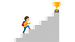 © firdaus - Flat illustration of Child Climbing Stairs Towards Trophy Success, Achievement, and Goals