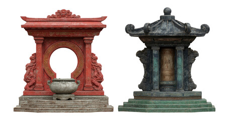 Decorative Asian Style Statues on Transparent Background for Design Use