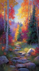 Wall Mural - colorful autumnal path winding through a forest.