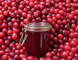 Wall Mural - jar of delicious lingonberry jam