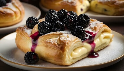 Wall Mural - blackberry danish pastry on a plate