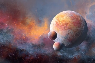Wall Mural - Cosmic dance of planets in a vibrant and detailed space background showcasing the beauty of the universe and celestial bodies against a colorful backdrop