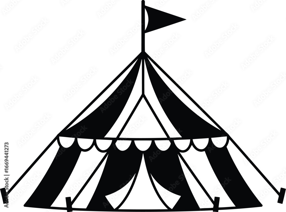 Vector art of a classic circus tent with stripes and a flag ...