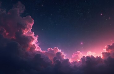 Wall Mural - Vibrant pink clouds drift across deep blue night sky filled with countless stars. Celestial scene offers stunning view of cosmic phenomena, blending fantasy with astronomical beauty. Breathtaking
