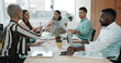 © Jordi/peopleimages.com - Business people, meeting and paperwork with laptop for collaboration, planning or brainstorming at office. Group of employees, strategy discussion and technology for document and project management