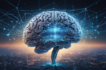 Wall Mural - Digital Brain, Network of Artificial Intelligence. Generative AI.