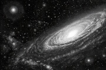 Wall Mural - Exploration of a deep space galaxy with a stippling technique creating intricate details in a cosmic black and white depiction