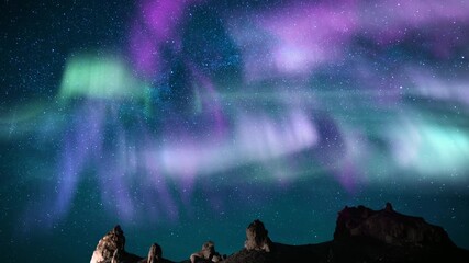 Wall Mural - Aurora Meteors Dance Amidst Milky Way Time Lapse Over Rocks
