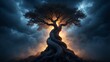 © Al-Amin - Mystical ancient tree glowing with inner light against stormy sky