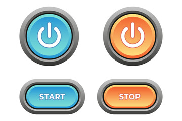 vector illustration of two pairs of circular and oval-shaped buttons labeled Start and Stop.
